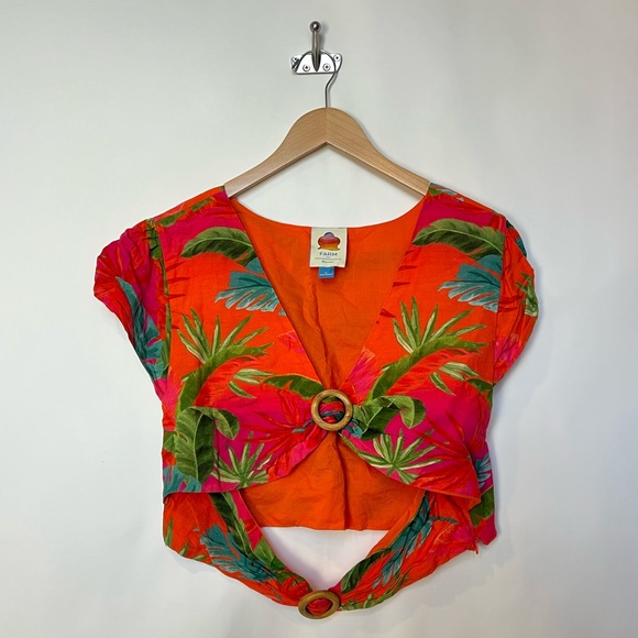 FARM Rio x Anthropologie Tropical Cut-Out Ring Detail Top XL - Picture 4 of 14